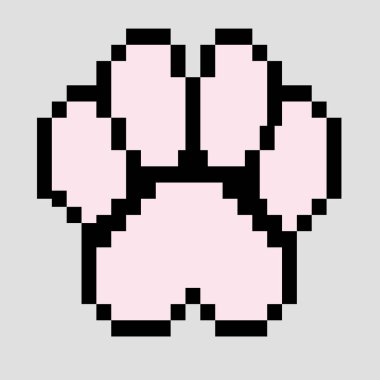 Kedi pençesi. Piksel resim simgesi. Logo pet shop, veteriner klinikleri. Çıkartmalar ve nakış tasarımı. İzole illüstrasyon.