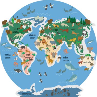 Anakara faunası olan çocuk dünya haritası
