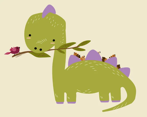Cute Little Portret Dinozaura Efektem Akwareli — Wektor stockowy