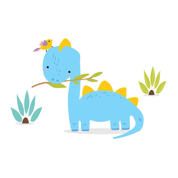 Set Cute Vector Dinosaurs Isolated White Background — Stock Vector