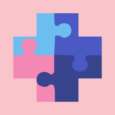 Tıbbi yapboz ikonu. Vektör çizimi, düz tasarım. Renkler mavi ve pembe