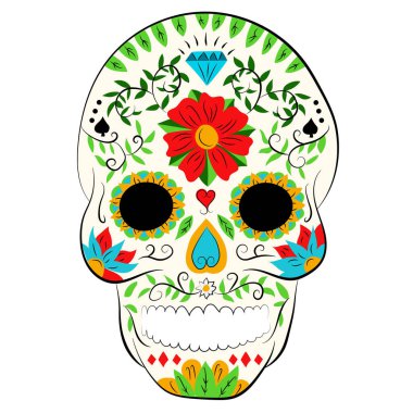 Şeker kafatası ölü kafatası baş dekorasyon vektör illüstrasyonu