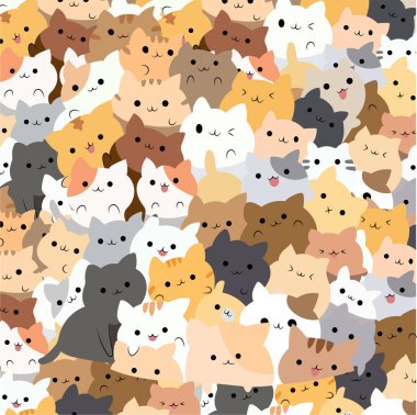 Komik kediler, kusursuz arka plan desenleri. Vektör illüstrasyonu
