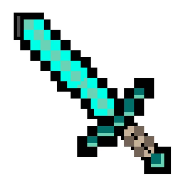Farbiges Pixelschwert Auf Weißem Hintergrund Ein Pixeliges Acht Bit Schwert — Stockvektor