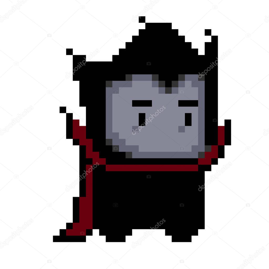 Vampire, dracula character pixel art icon. Element design for logo, stickers, web, embroidery and mobile app. Isolated vector illustration. 8-bit sprite.