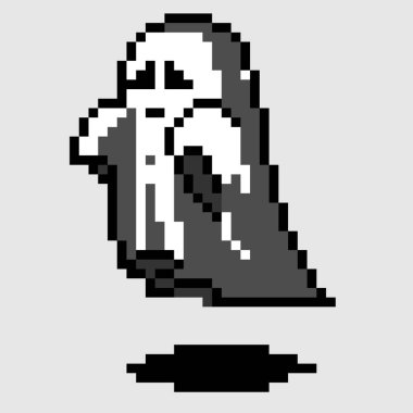 Hayalet. Beyaz bir pikselin vektör illüstrasyonu. Cadılar Bayramı Hayaleti