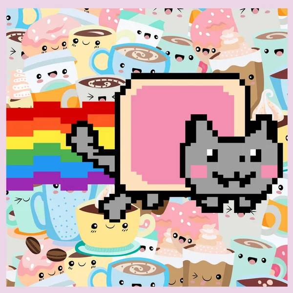 Space Cat Taco Tuesday Mexicano Cinco Mayo Wey Pixel Рожевому — стоковий вектор