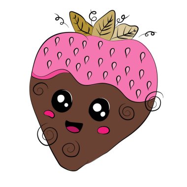 Yarısı sıvı çikolata damlatan eğlenceli çilekler. Vektör 