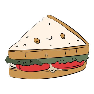 Sevimli, mutlu, komik sandviç. Beyaz arka planda izole edilmiş. Vektör illüstrasyonu