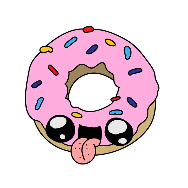 Donut Divertido Con Glaseado Rosa Sobre Fondo Blanco Vector — Vector de stock