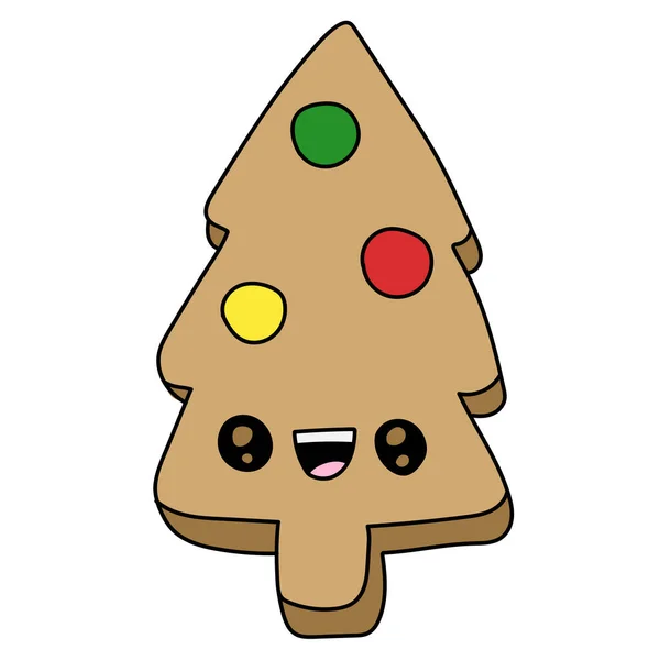 Lebkuchen Weihnachtsbaum Geschmückt Farbige Zuckerguss Weihnachtsplätzchen Form Eines Weihnachtsbaums Vektorbild — Stockvektor