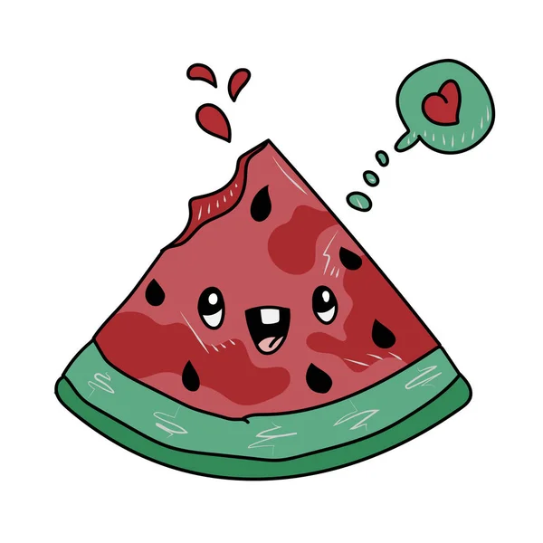 Kawaii Glückliche Scheibe Wassermelone Heitere Karikaturhafte Vektorale Illustration — Stockvektor