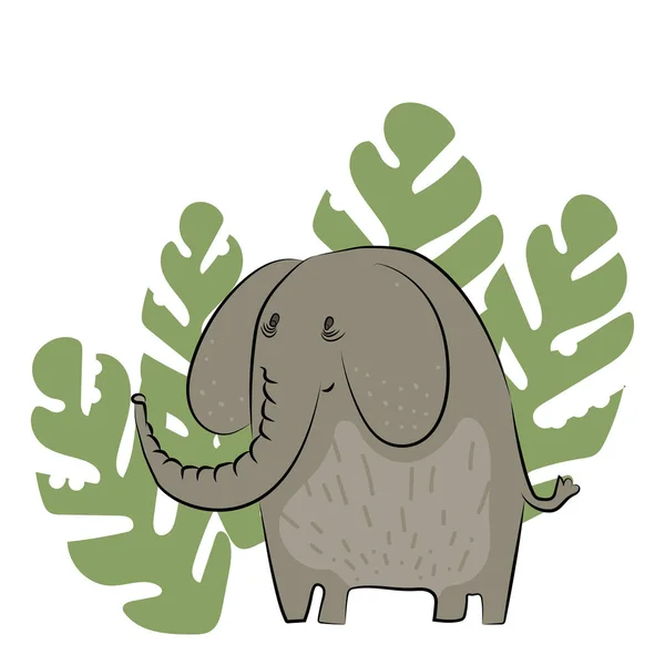 丛林里的动物去探险孩子们探险 大象的生动生动例证 — 图库矢量图片