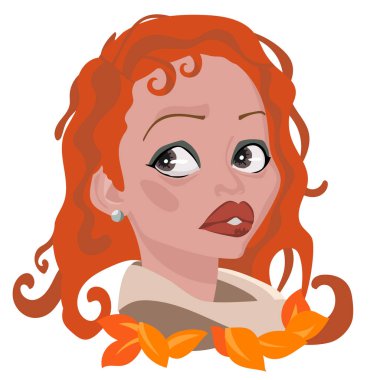 Saçında yaprakları olan güzel bir sonbahar kızı. Vektör illüstrasyonu.