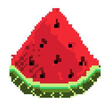 Piksel karpuz simgesi. Piksel. Beyaz arkaplanda vektör illüstrasyonu.