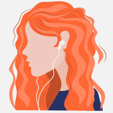 Podcast, sesli kitap veya çevrimiçi müzik dinleyen bir kızın trend renklerdeki minimalist illüstrasyonu. Müzik kanalları veya podcastlar için web tasarımı ögesi, simge, pankart olarak kullanılabilir.