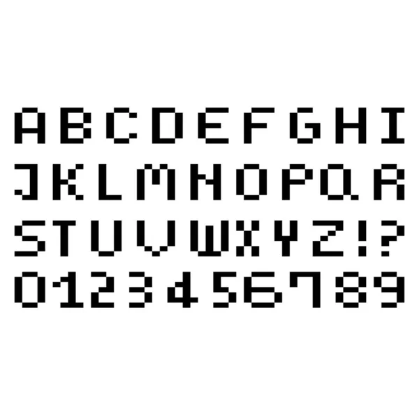 Pixelbuchstaben Des Alphabets Und Eine Reihe Von Zahlen Vektor Auf — Stockvektor
