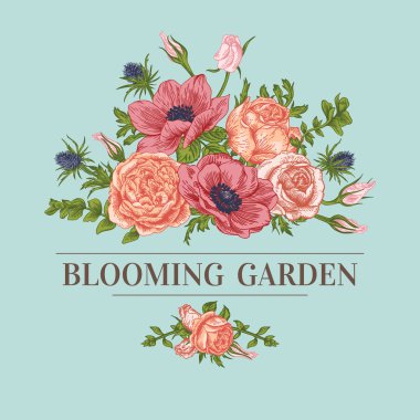 Bir buket çiçek ile Vintage kartı