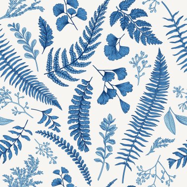 Seamless floral pattern with herbs and leaves