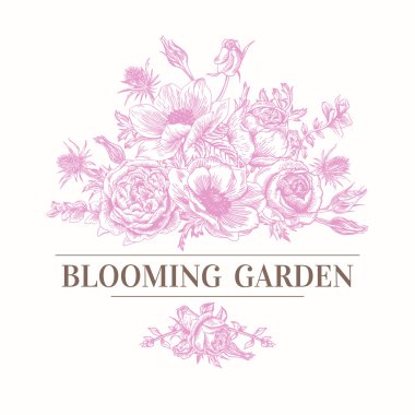 Bir buket çiçek ile Vintage kartı