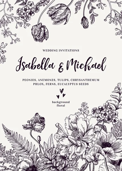 Invitación de boda con flores — Vector de stock