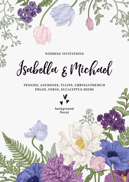 Invitación de boda con flores — Vector de stock