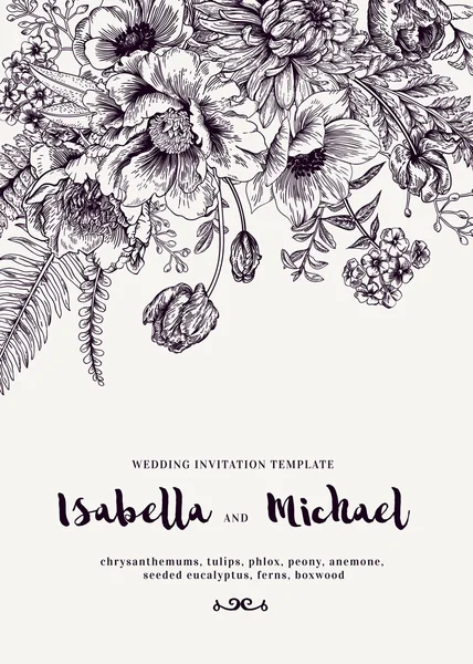 Invitation de mariage avec des fleurs d'été — Image vectorielle