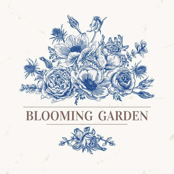 Bir buket çiçek ile Vintage kartı