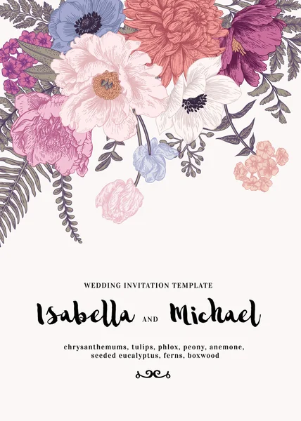 Invitation de mariage avec des fleurs d'été — Image vectorielle