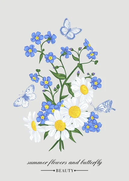 Kort med en bukett blommor花の花束のカード — Stock vektor