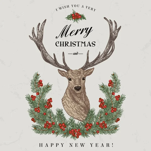 Christmas card with a deer — Stock Vector