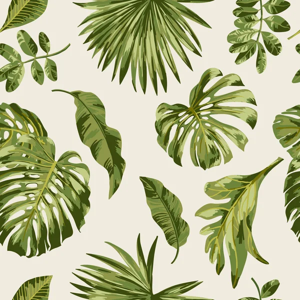 Sömlöst exotiskt mönster med tropiska blad — Stock vektor