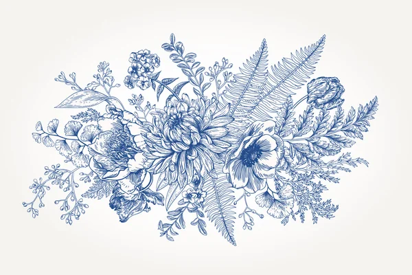 Bouquet avec jardin fleuri — Image vectorielle