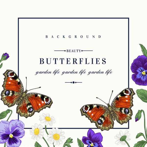 İle yaz çiçek ve bir kelebek — Stok Vektör