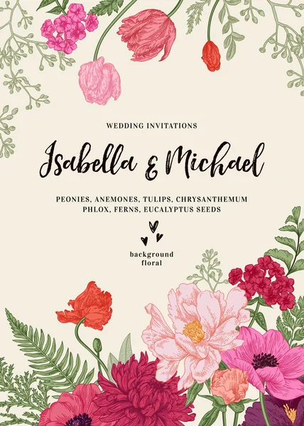 Invitación de boda con flores — Vector de stock