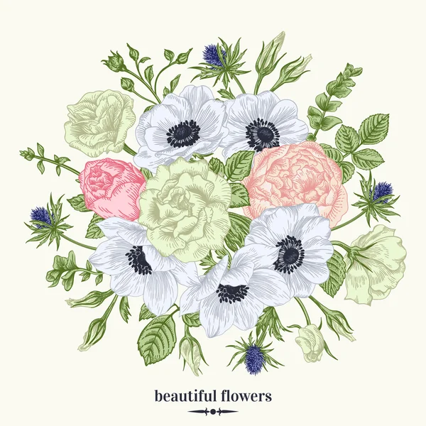 Tarjeta con un ramo de flores — Vector de stock