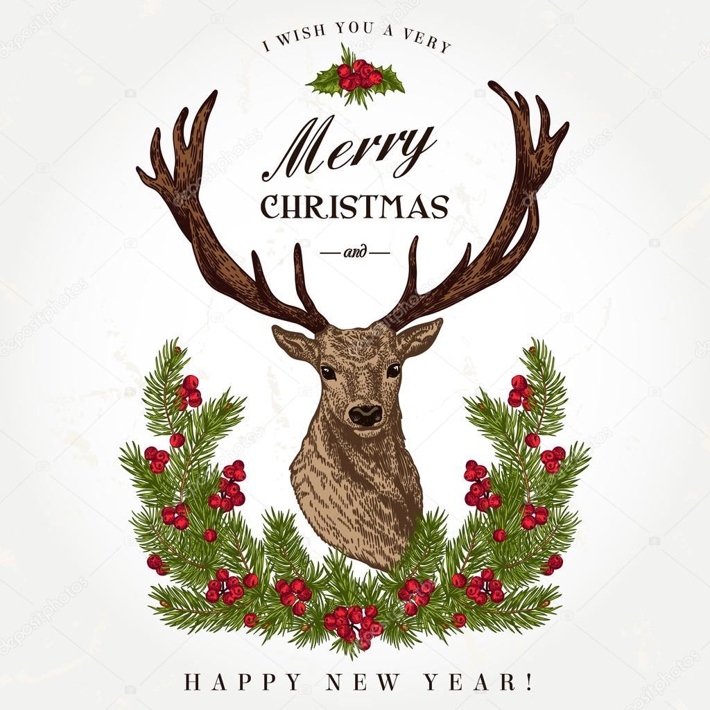 Christmas card with a deer