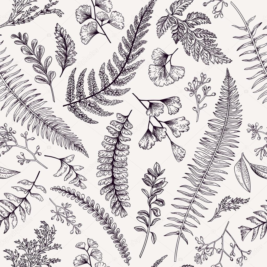 Seamless floral pattern with herbs and leaves