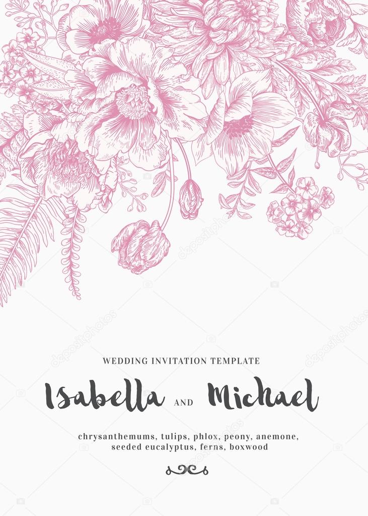 Wedding invitation with summer flowers