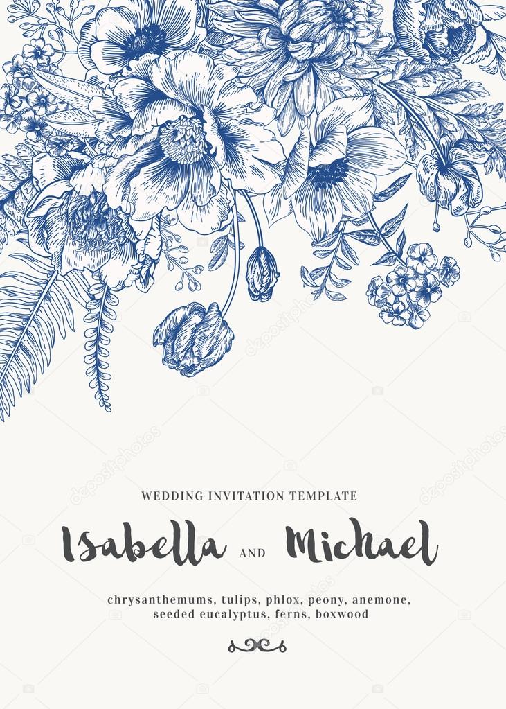 Wedding invitation with summer flowers