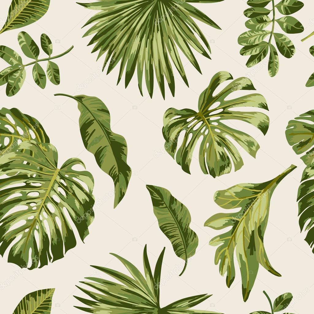 Seamless exotic pattern with tropical leaves