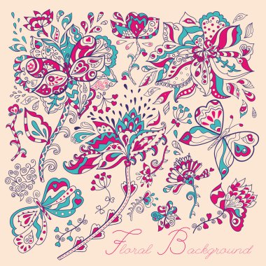 Üzerinde çiçekler ve kelebekler olan bir kart.