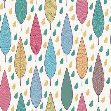 Yaprakları ve yağmur damlaları ile desen