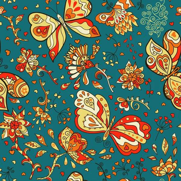 Шаблон с цветами и бабочками. — стоковый вектор