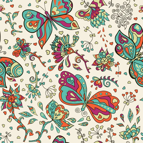 Patroon met bloemen en vlinders. — Stockvector