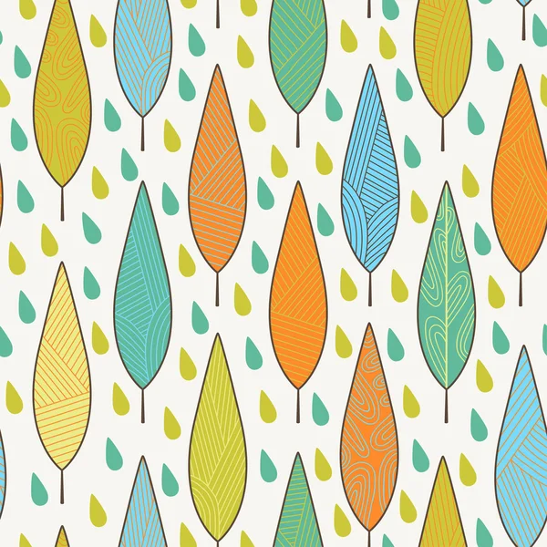 Pattern with leaves and raindrops — Stock Vector