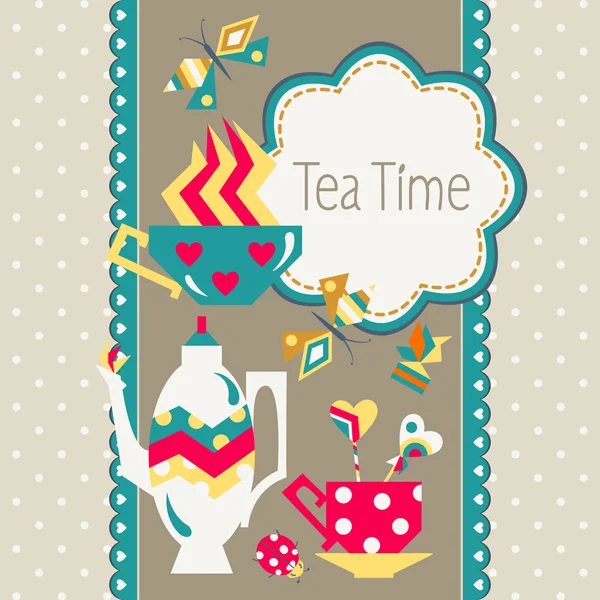 Card with a tea set — Stock Vector