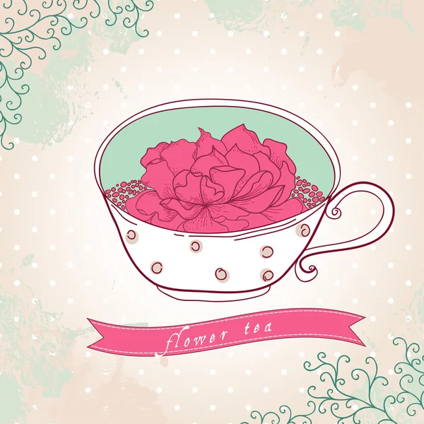 Card with a cup of flower tea. — Stock Vector