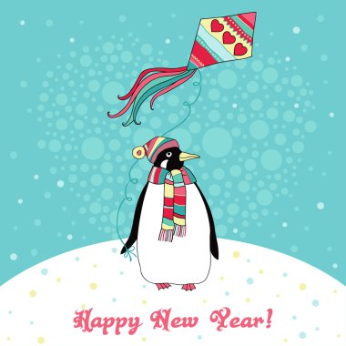penguen ile Noel kartı