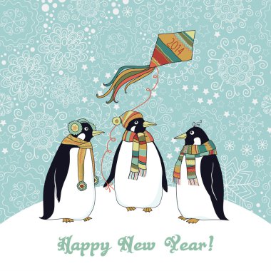 Penguenli Noel kartı.